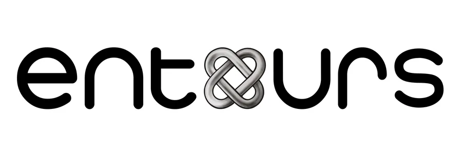 entours logo: the word entours in lowercase black type, the letter o drawn as two interlocked silver chain links